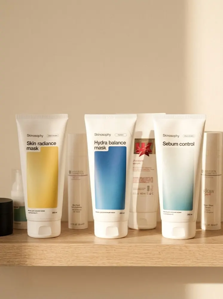 Профессиональная косметика Skinosophy на полке кабинета